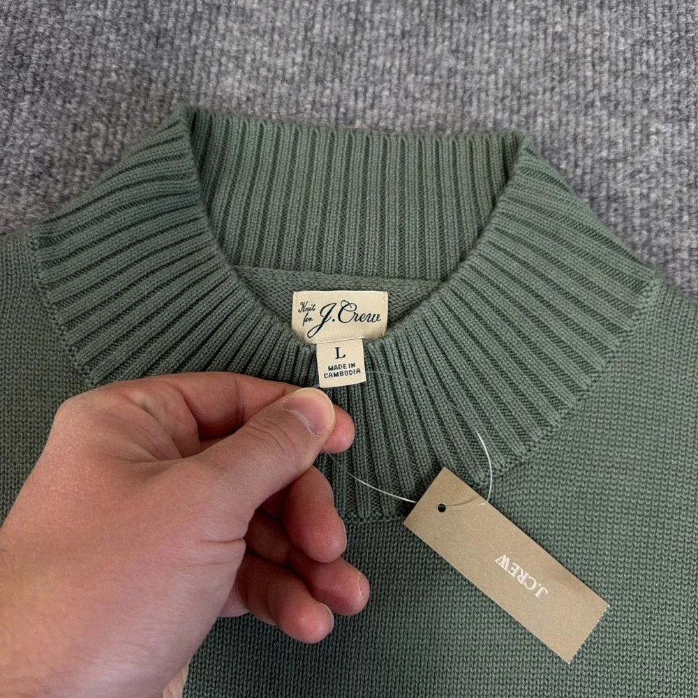 J.CREW Sweater Men Large Sage Green Heritage Cotton Mockneck Knit NEW